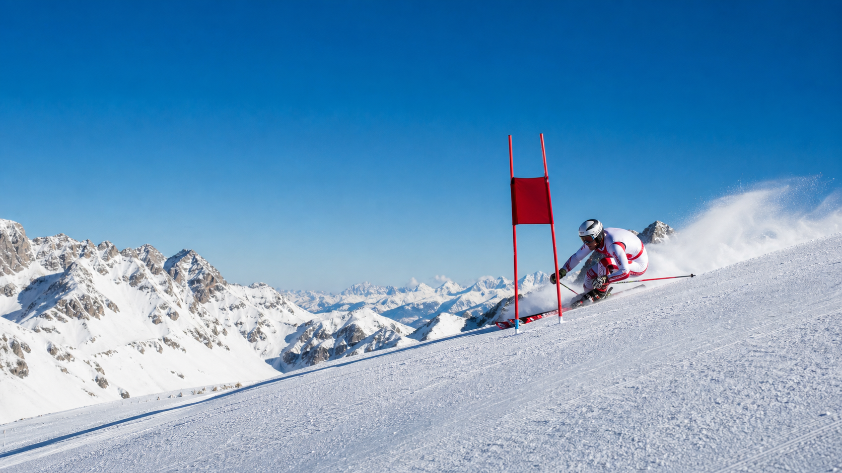 Esquiador de competición en una pista de gigante alpino